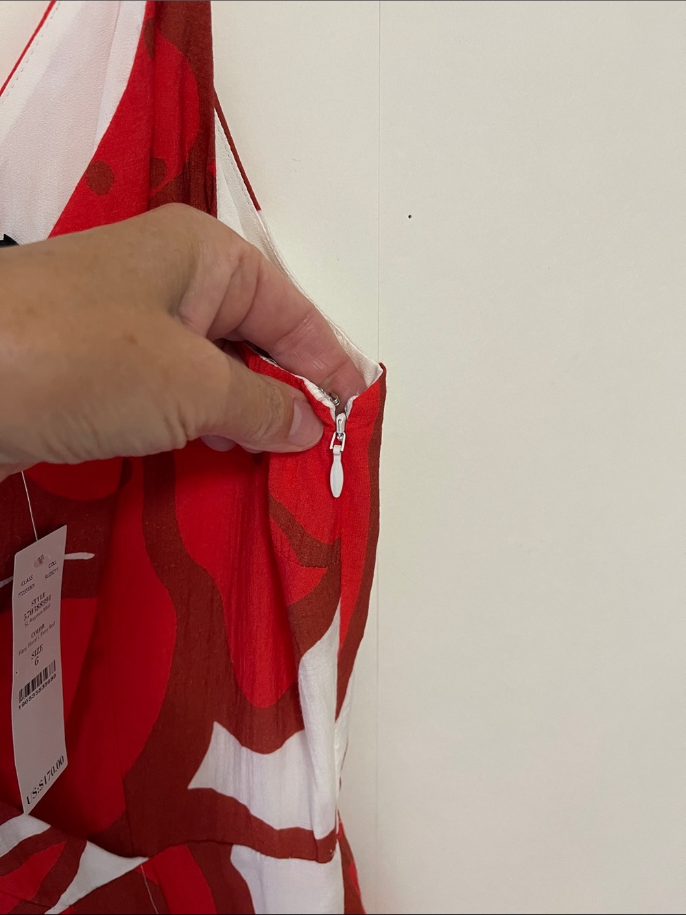White House Black Market Asymmetric Red and White Floral Wrap Maxi Dress - Picture 9 of 16